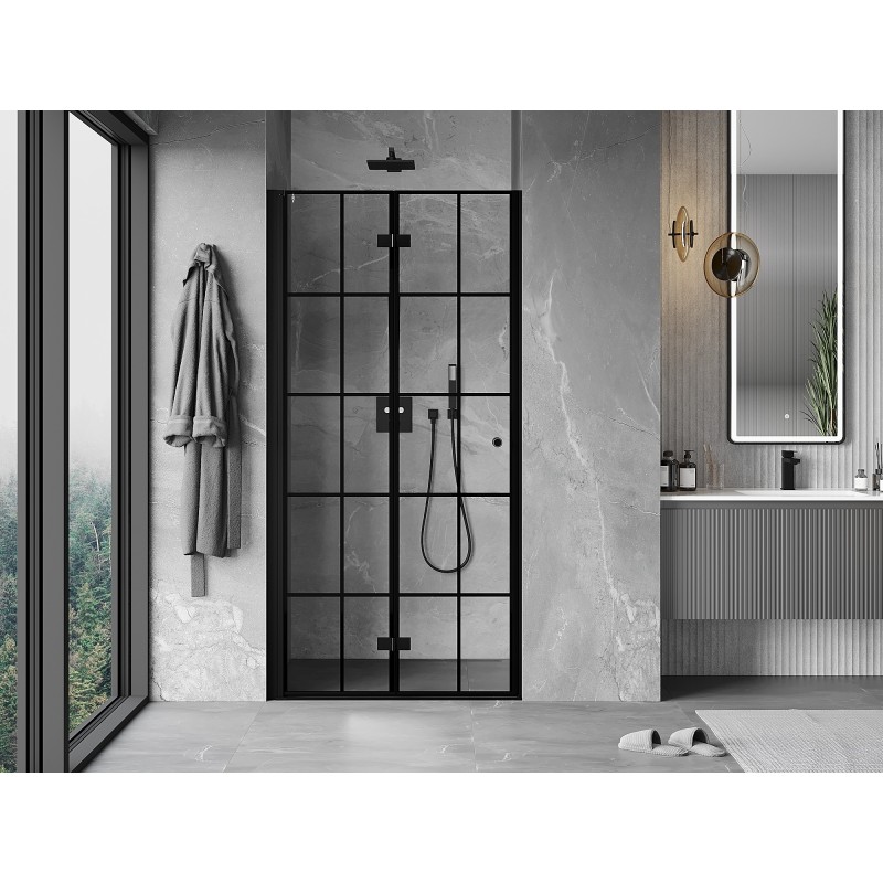 Mexen Mist-F porte de douche pliantes gauche 100 cm, grille noire, noir - 8A6-100-000-70-77-L