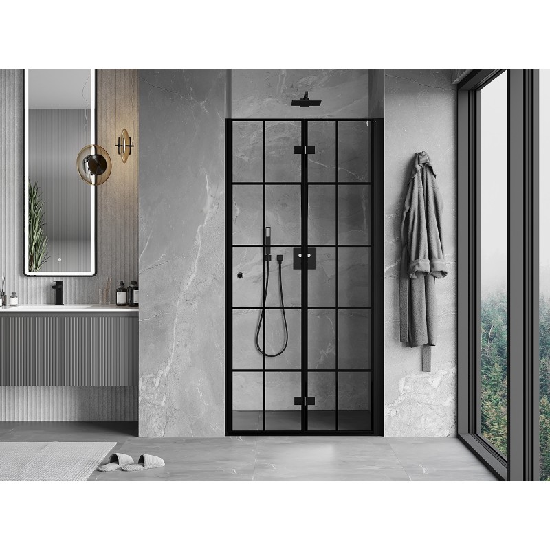 Mexen Mist-F porte de douche pliable droite 60 cm, grille noire, noir - 8A6-060-000-70-77-P