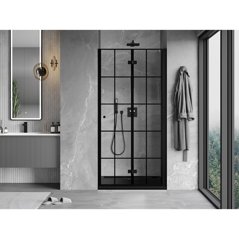 Mexen Mist-F porte de douche pliable droite 60 cm, grille noire, noir - 8A6-060-000-70-77-P