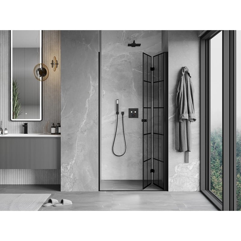 Mexen Mist-F porte de douche pliable droite 80 cm, grille noire, noir - 8A6-080-000-70-77-P
