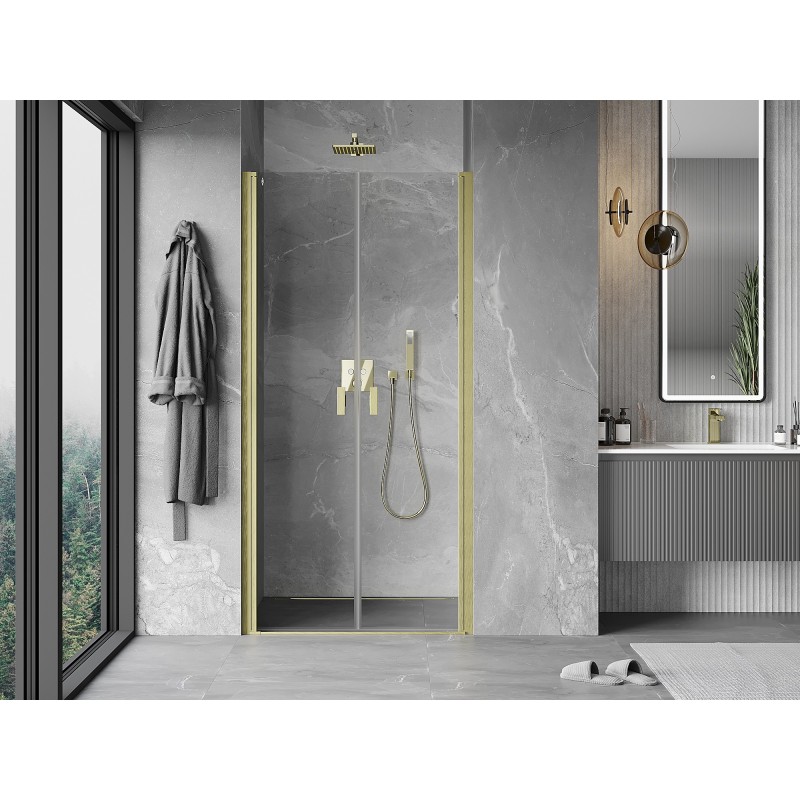 Mexen Mist porte de douche pivotante 80 cm, transparent, or brossé - 8A7-080-000-55-00