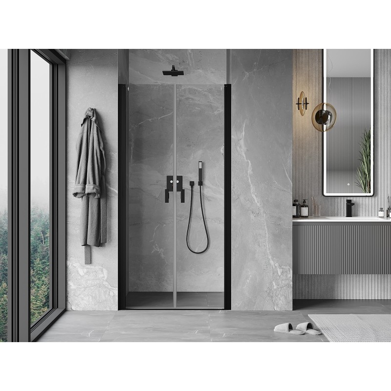 Mexen Mist porte de douche battante 75 cm, transparent, noir - 8A7-075-000-70-00