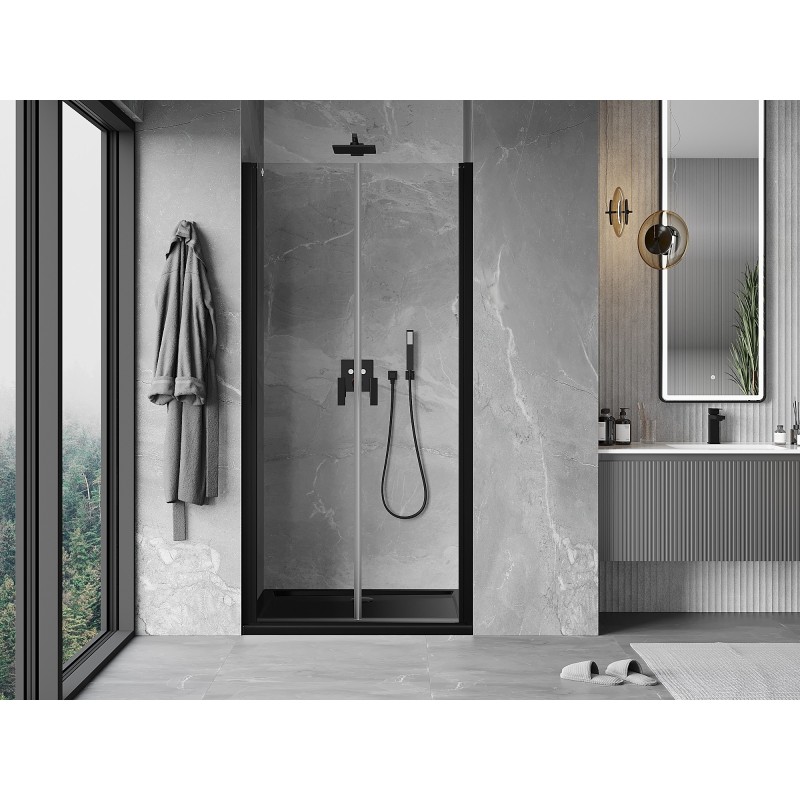 Mexen Mist porte de douche battante 75 cm, transparent, noir - 8A7-075-000-70-00
