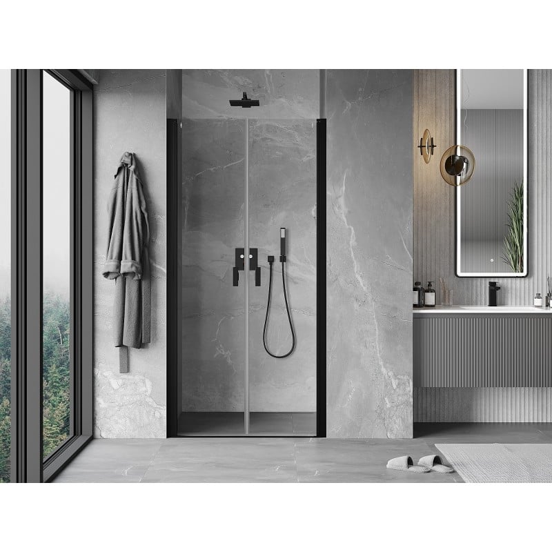 Mexen Mist porte de douche battante 85 cm, transparentes, noires - 8A7-085-000-70-00