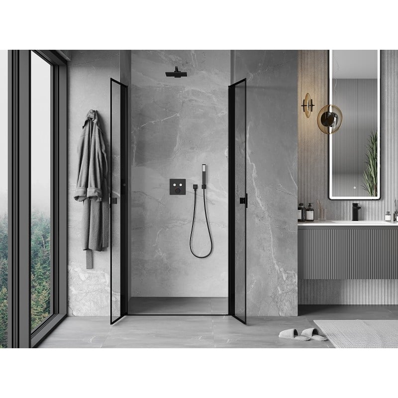 Mexen Mist porte de douche pivotante 70 cm, cadre noir, noir - 8A7-070-000-70-70