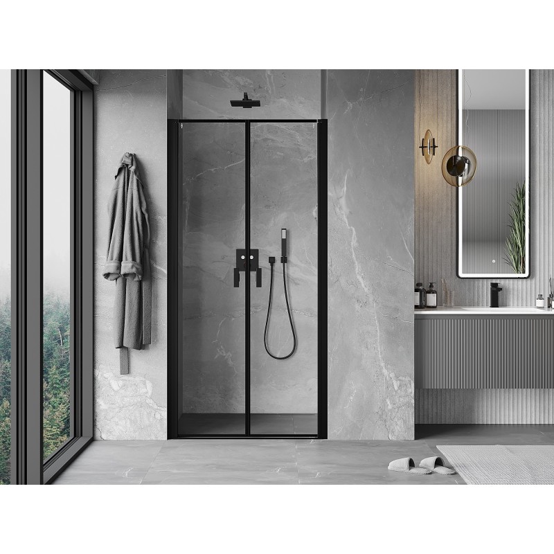 Mexen Mist porte de douche pivotante 75 cm, cadre noir, noir - 8A7-075-000-70-70