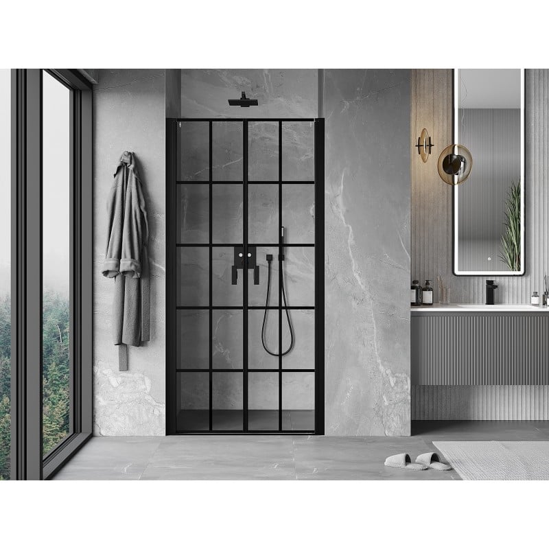 Mexen Mist porte de douche pivotante 75 cm, grille noire, noir - 8A7-075-000-70-77