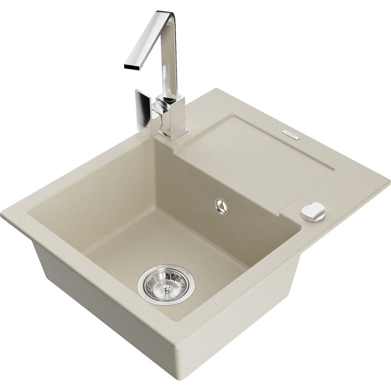 Mexen Enzo évier en granit 1 bac avec égouttoir et mitigeur Rita, beige - 6506-69-670300-00