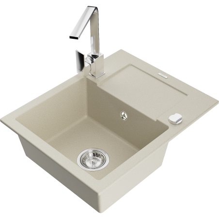 Mexen Enzo évier en granit 1 bac avec égouttoir et mitigeur Rita, beige - 6506-69-670300-00