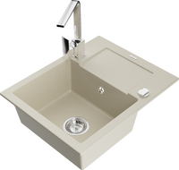 Mexen Enzo évier en granit 1 bac avec égouttoir et mitigeur Rita, beige - 6506-69-670300-00