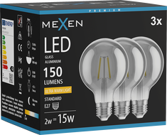 Mexen Vintis 3x Ampoule filament LED E27, G80, 2W, Chaude - 2200K, 150 lm, fumée - L155-E27-0222-70x03