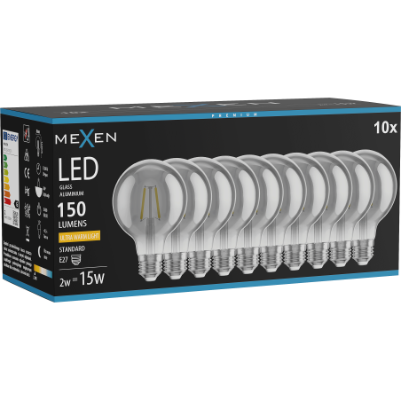 Mexen Vintis 10x Ampoule filament LED E27, G80, 2W, Chaude - 2200K, 150 lm, fumée - L155-E27-0222-70x10