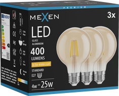 Mexen Vintis 3x Ampoule filament LED E27, G80, 4W, Chaude - 2200K, 400 lm, ambre - L155-E27-0422-50x03