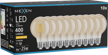 Mexen Vintis 10x Ampoule filament LED E27, G80, 4W, Chaude - 2200K, 400 lm, ambre - L155-E27-0422-50x10