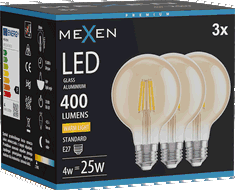 Mexen Vintis 3x Ampoule filament LED E27, G80, 4W, Chaude - 2700K, 400 lm, ambre - L155-E27-0427-50x03