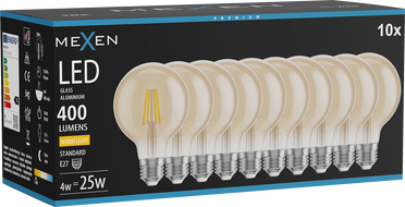 Mexen Vintis 10x Ampoule filament LED E27, G80, 4W, Chaude - 2700K, 400 lm, ambre - L155-E27-0427-50x10