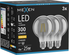 Mexen Vintis 3x Ampoule filament LED E27, G80, 4W, Chaude - 2700K, 300 lm, fumée - L155-E27-0427-70x03