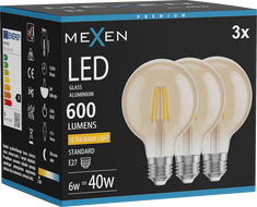 Mexen Vintis 3x Ampoule filament LED E27, G80, 6W, Chaude - 2200K, 600 lm, ambre - L155-E27-0622-50x03
