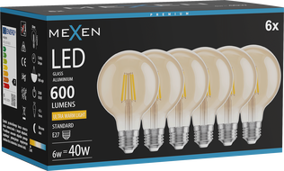 Mexen Vintis 6x Ampoule filament LED E27, G80, 6W, Chaude - 2200K, 600 lm, ambre - L155-E27-0622-50x06
