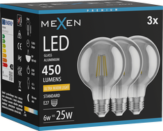 Mexen Vintis 3x ampoule à filament LED E27, G80, 6W, Chaude - 2200K, 450 lm, fumée - L155-E27-0622-70x03