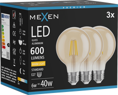 Mexen Vintis 3x Ampoule filament LED E27, G80, 6W, Chaude - 2700K, 400 lm, ambre - L155-E27-0627-50x03