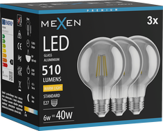 Mexen Vintis 3x Ampoule filament LED E27, G80, 6W, Chaud - 2700K, 510 lm, fumée - L155-E27-0627-70x03