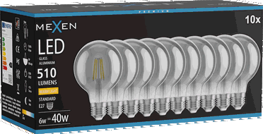 Mexen Vintis 10x Ampoule à filament LED E27, G80, 6W, Chaude - 2700K, 510 lm, fumée - L155-E27-0627-70x10