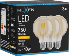 Mexen Vintis 3x Ampoule filament LED E27, G80, 8W, Chaude - 2200K, 750 lm, ambre - L155-E27-0822-50x03