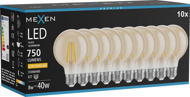 Mexen Vintis 10x Ampoule filament LED E27, G80, 8W, Chaude - 2200K, 750 lm, ambre - L155-E27-0822-50x10