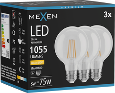 Mexen Vintis 3x Ampoule filament LED E27, G80, 8W, Chaud - 2700K, 1055 lm, claire - L155-E27-0827-00x03