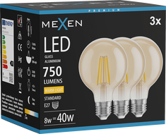 Mexen Vintis 3x Ampoule filament LED E27, G80, 8W, Chaude - 2700K, 750 lm, ambre - L155-E27-0827-50x03