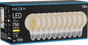 Mexen Vintis 10x Ampoule filament LED E27, G80, 8W, Chaude - 2700K, 750 lm, ambre - L155-E27-0827-50x10