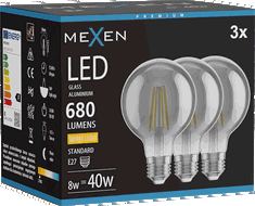 Mexen Vintis 3x Ampoule filament LED E27, G80, 8W, Chaude - 2700K, 680 lm, fumée - L155-E27-0827-70x03