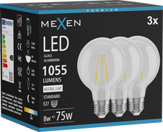 Mexen Vintis 3x Ampoule filament LED E27, G80, 8W, Neutre - 4000K, 1055 lm, clair - L155-E27-0840-00x03