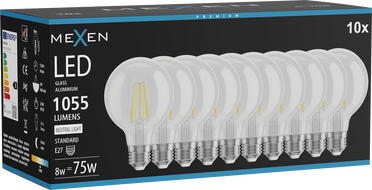 Mexen Vintis 10x Ampoule filament LED E27, G80, 8W, Neutre - 4000K, 1055 lm, clair - L155-E27-0840-00x10
