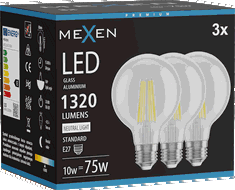Mexen Vintis 3x Ampoule filament LED E27, G80, 10W, Neutre - 4000K, 1320 lm, clair - L155-E27-1040-00x03