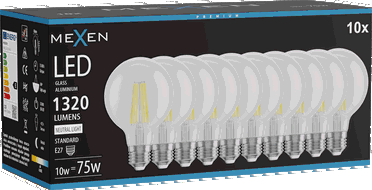 Mexen Vintis 10x Ampoule filament LED E27, G80, 10W, Neutre - 4000K, 1320 lm, claire - L155-E27-1040-00x10