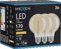 Mexen Vintis 3x Ampoule filament spirale LED E27, G80, 2W, Chaude - 2200K, 170 lm, ambre - L165-E27-0222-50x03