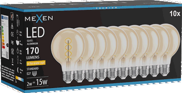Mexen Vintis 10x Ampoule filament spirale LED E27, G80, 2W, Chaude - 2200K, 170 lm, ambre - L165-E27-0222-50x10