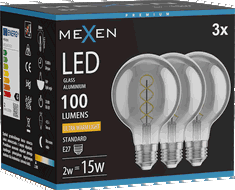 Mexen Vintis 3x Ampoule filament spirale LED E27, G80, 2W, Chaud - 2200K, 100 lm, fumé - L165-E27-0222-70x03