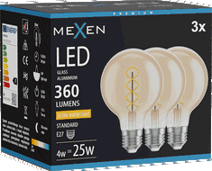 Mexen Vintis 3x Ampoule filament spirale LED E27, G80, 4W, Chaude - 2200K, 360 lm, ambre - L165-E27-0422-50x03
