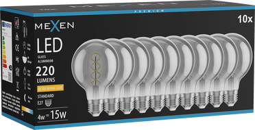 Mexen Vintis 10x Ampoule LED à filament spirale E27, G80, 4W, Chaude - 2200K, 220 lm, fumée - L165-E27-0422-70x10