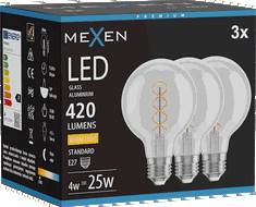 Mexen Vintis 3x Ampoule filament spirale LED E27, G80, 4W, Chaude - 2700K, 420 lm, claire - L165-E27-0427-00x03