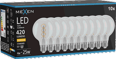 Mexen Vintis 10x Ampoule filament spirale LED E27, G80, 4W, Chaude - 2700K, 420 lm, claire - L165-E27-0427-00x10