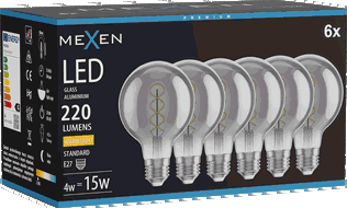 Mexen Vintis 6x Ampoule filament spirale LED E27, G80, 4W, Chaud - 2700K, 220 lm, fumée - L165-E27-0427-70x06
