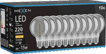 Mexen Vintis 10x Ampoule filament spirale LED E27, G80, 4W, Chaude - 2700K, 220 lm, fumée - L165-E27-0427-70x10