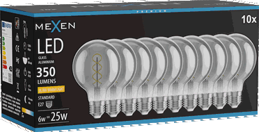 Mexen Vintis 10x Ampoule filament spirale LED E27, G80, 6W, Chaude - 2200K, 350 lm, fumée - L165-E27-0622-70x10