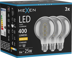 Mexen Vintis 3x ampoule filament spirale LED E27, G80, 6W, Chaude - 2700K, 400 lm, smoke - L165-E27-0627-70x03