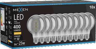 Mexen Vintis 10x Ampoule filament spirale LED E27, G80, 6W, Chaude - 2700K, 400 lm, fumée - L165-E27-0627-70x10