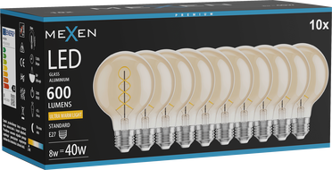 Mexen Vintis 10x Ampoule filament spirale LED E27, G80, 8W, Chaud - 2200K, 600 lm, ambre - L165-E27-0822-50x10